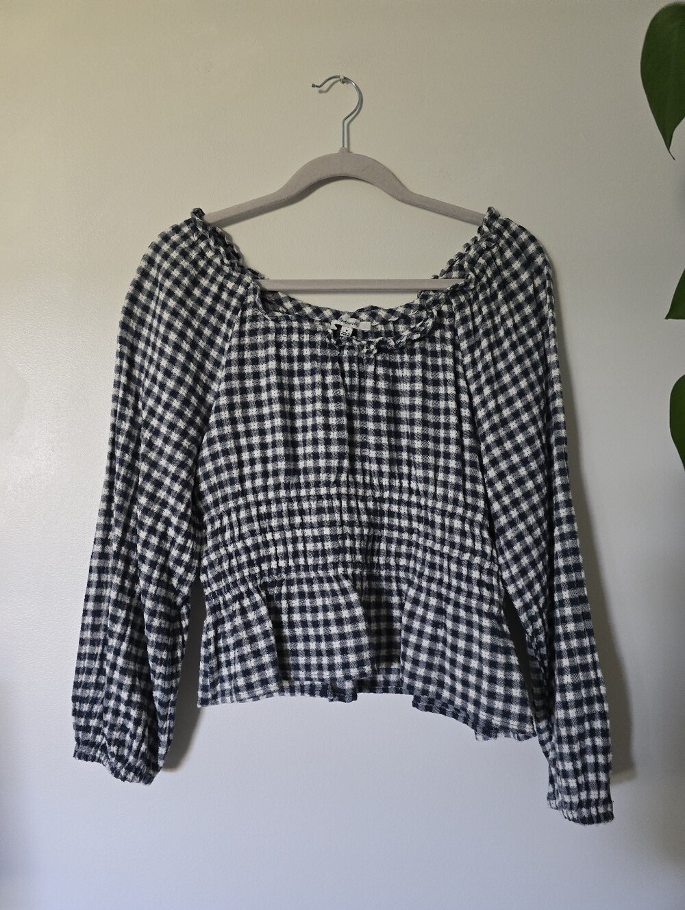 Madewell Blue White Gingham Peplum Cotton Blouse Size M Top